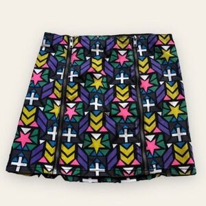 H&M stained glass art symbols patterned short mini dopamine skirt size 4